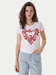 Guess T-Shirt W6RI23 J1314 Różowy Regular Fit. Czerwone t-shirty damskie Guess, s, z aplikacjami, z bawełny, bez kołnierzyka, bez ramiączek. Za 199.99 zł.