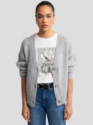 Kardigan damski z dodatkiem wełny szary Kardica 901. Szare kardigany damskie BIG STAR, l, bez wzorów, z jeansu, klasyczne, bez kołnierzyka. Za 249.99 zł.