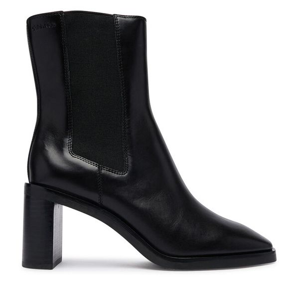 Botki Calvin Klein. Czarne botki damskie Calvin Klein, bez wzorów, bez obcasa, na słupku, bez zapięcia. Za 799.99 zł.