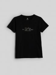 4F T-shirt slim z nadrukiem damski - czarny XS. Czarne t-shirty damskie 4F, m, bez wzorów, z bawełny, klasyczne, bez kołnierzyka, bez ramiączek. Za 59.99 zł.