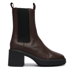 Botki Calvin Klein. Brązowe botki damskie Calvin Klein, bez wzorów, bez obcasa, na słupku, bez zapięcia. Za 699.99 zł.