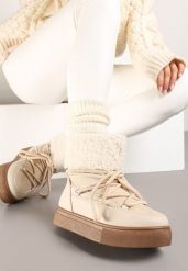 Beżowe Śniegowce na Grubej Podeszwie ze Sznurowaniem i Futerkiem Izantea. Brązowe śniegowce damskie Born2be, z futra, bez zapięcia. Za 99.99 zł.