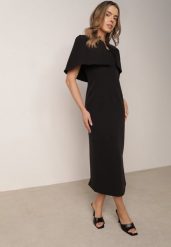 Czarna Dopasowana Elegancka Sukienka VICES z Pelerynką Celareca. Czarne sukienki damskie Born2be, l, bez wzorów, eleganckie, bez kołnierzyka, bez ramiączek, maxi, dopasowane. Za 199.99 zł.