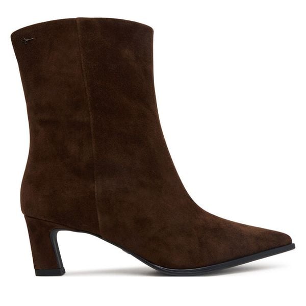 Botki Tamaris. Brązowe botki damskie Tamaris, bez wzorów, bez obcasa, na słupku, bez zapięcia. Za 499.99 zł.
