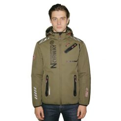 Męska turystyczna kurtka softshell GEOGRAPHICAL NORWAY ROYAUTE DB KAKI-NOIR…. Czarne kurtki męskie Geographical Norway, m, z aplikacjami, z materiału, z kapturem, na golfa. Za 249.00 zł.