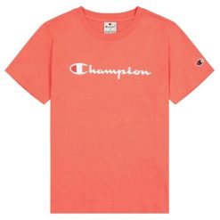 T-shirt Damski Markowy Rękaw. Czerwone t-shirty damskie Champion, bez wzorów, casualowe, bez kołnierzyka, bez ramiączek. Za 143.99 zł.