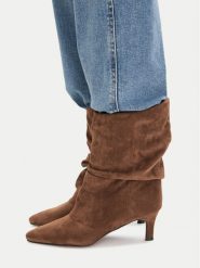 DeeZee Botki CEO-WS25319-02 Brązowy. Brązowe botki damskie DeeZee, bez wzorów, z materiału, bez obcasa, na słupku, bez zapięcia. Za 199.99 zł.