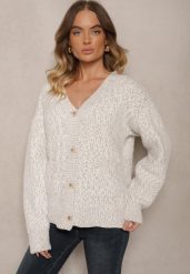Szaro-Beżowy Rozpinany Kardigan z Wiskozą Ozdobiony Wsuwanymi Kieszeniami Ewenevia. Szare kardigany damskie Renee, uniwersalny, bez wzorów, z jeansu, eleganckie, bez kołnierzyka. Za 69.99 zł.