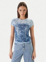 Guess T-Shirt W6GI44 K3614 Niebieski Regular Fit. Niebieskie t-shirty damskie Guess, xl, z aplikacjami, z syntetyku, bez kołnierzyka, bez ramiączek. Za 189.99 zł.