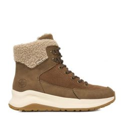 Trzewiki Rieker. Brązowe botki damskie Rieker, bez wzorów, bez obcasa, na płaskiej podeszwie, bez zapięcia. Za 439.99 zł.