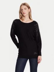 Guess Sweter W5BR38 Z2NQ2 Czarny Relaxed Fit. Czarne swetry nierozpinane damskie Guess, xxl, z aplikacjami, z wiskozy, bez kołnierzyka, bez ramiączek. Za 435.00 zł.