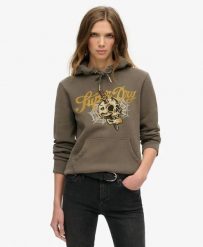Superdry Bluza z kapturem Tattoo Script z bawełny z recyklingu – Dusky Slate. Szare bluzy damskie Superdry, bez wzorów, z bawełny, bez ramiączek, z kapturem. Za 338.75 zł.