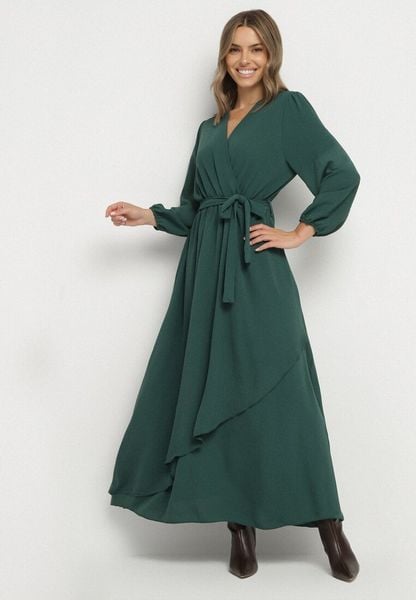 Zielona Kopertowa Asymetryczna Sukienka Koktajlowa z Wiskozą Ozdobiona Paskiem Lanoresa. Zielone sukienki damskie Born2be, na imprezę, plus size, bez wzorów, z wiskozy, eleganckie, z asymetrycznym kołnierzem, plus size, bez ramiączek, asymetryczne. Za 129.99 zł.