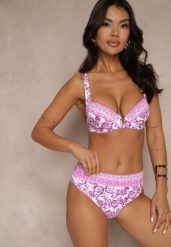 Fuksjowe Bikini Zdobione Ornamentalnym Printem Biustonosz i Figi Mirulea. Czerwone bikini Renee, z aplikacjami. Za 59.99 zł.