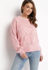 Różowy Sweter w Serca o Klasycznym Fasonie ze Ściągaczami Biriet. Czerwone swetry nierozpinane damskie Born2be, m, bez wzorów, z bawełny, klasyczne, bez kołnierzyka, bez ramiączek. Za 89.99 zł.