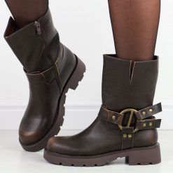 Brązowe wysokie botki damskie Potocki 54300. Brązowe botki damskie POTOCKI, na jesień, bez wzorów, z polaru, eleganckie, z okrągłym noskiem, bez obcasa, bez zapięcia. Za 239.00 zł.
