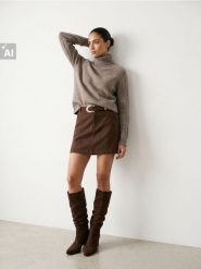 Sweter z golfem z domieszką wełny i ozdobnymi rękawami - brązowy. Brązowe swetry nierozpinane damskie Sinsay, l, bez wzorów, z wełny, bez kołnierzyka, bez ramiączek. Za 59.99 zł.