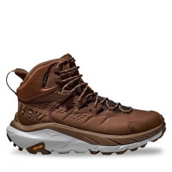 Trekkingi Hoka. Brązowe botki męskie HOKA, bez wzorów, z gore-texu, sportowe, bez obcasa, bez zapięcia. Za 839.99 zł.