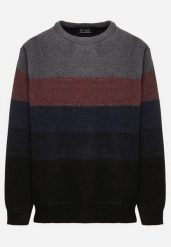 Granatowy Sweter z Wełną w Paski Ettarine. Niebieskie swetry męskie Born2be, na zimę, m, bez wzorów, z wełny, bez kołnierzyka, bez ramiączek. Za 89.99 zł.