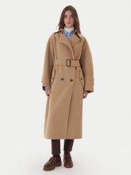 Weekend Max Mara Płaszcz wełniany Cadine 2525016022 Beżowy Regular Fit. Brązowe płaszcze damskie Weekend Max Mara, na zimę, bez wzorów, z wełny, bez kołnierzyka, bez kaptura. Za 3,049.00 zł.