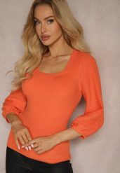 Pomarańczowy Sweter Ozdobiony Cyrkoniami i Tłoczonym Wzorem Tanaes. Brązowe swetry nierozpinane damskie Renee, s, z aplikacjami, z jeansu, casualowe, bez kołnierzyka, bez ramiączek. Za 59.99 zł.
