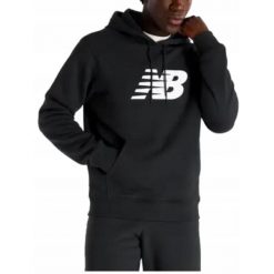 BLUZA męska NEW BALANCE ciepła czarna z kapturem kangurka. Czarne bluzy sportowe męskie New Balance, m, bez wzorów, z kapturem, do biegania. Za 289.00 zł.