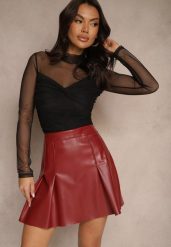 Bordowa Plisowana Spódnica z Ekoskóry o Rozkloszowanym Kroju Annielle. Czerwone spódnice damskie Renee, na co dzień, l, bez wzorów, eleganckie, z podwyższonym stanem, mini, dopasowane. Za 89.99 zł.
