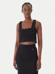 Fracomina Top FR26ST4017K488R6 Czarny Slim Fit. Czarne topy damskie Fracomina, m, bez wzorów, z bawełny, bez kołnierzyka, bez ramiączek. Za 359.99 zł.