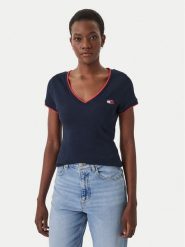 Tommy Jeans T-Shirt DW0DW22275 Niebieski Slim Fit. Niebieskie t-shirty damskie Tommy Jeans, m, bez wzorów, z bawełny, bez kołnierzyka, bez ramiączek. Za 169.99 zł.