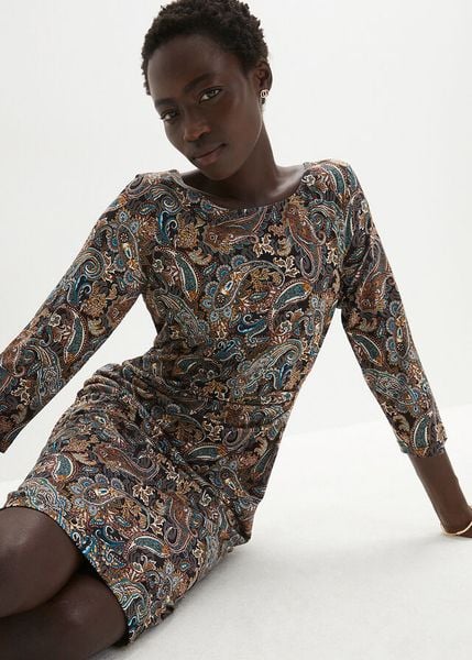 Sukienka we wzór paisley. Czarne sukienki damskie bonprix, bez wzorów, bez kołnierzyka, bez ramiączek, dopasowane. Za 149.99 zł.