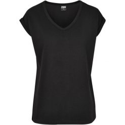 Koszulka damska Urban Classic round V-Neck extended. Czarne bluzki damskie Urban Classics, bez wzorów, bez kołnierzyka, bez ramiączek. Za 102.00 zł.