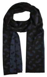 Elegancki Szalik Męski z Wiskozą - His Story - Czarno-Niebieski w Paisley. Niebieskie szaliki męskie His Story, bez wzorów, z poliesteru. Za 69.00 zł.