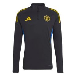 Kurtka dresowa Manchester United EU 2025/26. Czarne kurtki męskie Adidas, bez wzorów, z dresówki, sportowe, bez kaptura. Za 303.00 zł.
