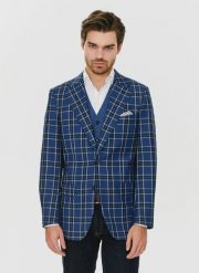 PAKO LORENTE – Granatowa marynarka w kratę - Pako Lorente. Garnitury męskie Pako Lorente, m, bez wzorów, z poliesteru, casualowe. Za 399.99 zł.