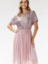 Sukienka Model A689 Pink - awama. Różowe sukienki damskie Awama, na karnawał, l, bez wzorów, z elastanu, eleganckie, bez kołnierzyka, bez ramiączek, midi. Za 356.58 zł.
