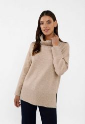 Sweter z golfem S-HEBE. Brązowe swetry nierozpinane damskie Volcano, s, bez wzorów, z materiału, bez kołnierzyka, bez ramiączek. Za 149.99 zł.