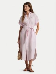 Polo Ralph Lauren Sukienka koszulowa 211965843001 Różowy Regular Fit. Czerwone sukienki damskie Polo Ralph Lauren, bez wzorów, ze lnu, bez kołnierzyka, bez ramiączek, koszulowe. Za 839.99 zł.