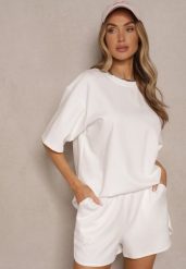Biały Basicowy T-shirt z Bawełną Meronissea. Białe t-shirty damskie Renee, bez wzorów, z bawełny, klasyczne, bez kołnierzyka, bez ramiączek. Za 49.99 zł.