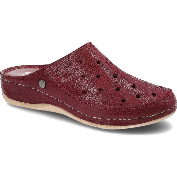 Bordowe Klapki Pollonus Wygodne Skórzane Buty Damskie. Czerwone klapki damskie Pollonus, bez wzorów, ze skóry, klasyczne, bez obcasa, bez zapięcia. Za 199.00 zł.