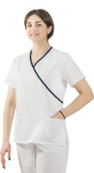 Visent Bluza medyczna kosmetyczna damska lekarska biały / granatowa lamówka 44. Białe bluzy damskie Visent, bez wzorów, bez ramiączek, bez kaptura. Za 64.99 zł.
