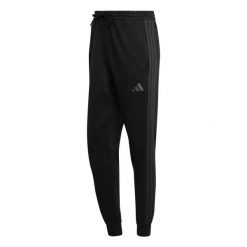 Spodnie dresowe adidas Essentials 3-Stripes Fleece. Czarne spodnie sportowe męskie Adidas, bez wzorów, z dresówki, na fitness i siłownię. Za 249.50 zł.