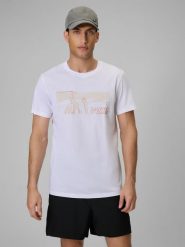 4F T-shirt reagular z nadrukiem męski - biały M. Białe t-shirty męskie 4F, m, bez wzorów, z bawełny, bez kołnierzyka, bez ramiączek. Za 59.99 zł.