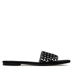 Klapki Eva Minge. Czarne klapki damskie Eva Minge, bez wzorów, bez obcasa, bez zapięcia. Za 349.99 zł.