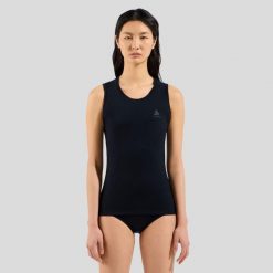 Koszulka bez rękawów damska ODLO Merino 160 BL Top Crew Neck Singlet. Czarne topy damskie ODLO, bez wzorów, wakacyjne, bez kołnierzyka, bez ramiączek. Za 279.99 zł.