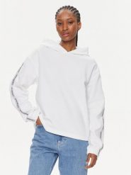 Calvin Klein Jeans Bluza Logo Elastic Hoodie J20J223078 Biały Regular Fit. Białe bluzy damskie Calvin Klein Jeans, xs, bez wzorów, z jeansu, bez ramiączek, bez kaptura. Za 329.99 zł.