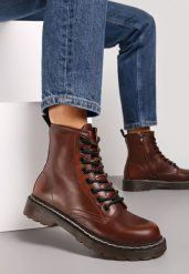 Brązowe Botki Workery na Grubej Podeszwie Inroca. Brązowe botki damskie Renee, bez wzorów, bez obcasa, na płaskiej podeszwie, bez zapięcia. Za 129.99 zł.