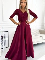Sukienka Model Amber 309-9 Bordo - Numoco. Żółte sukienki damskie Numoco, na co dzień, l, bez wzorów, z elastanu, eleganckie, bez kołnierzyka, plus size, bez ramiączek, maxi, proste. Za 726.43 zł.