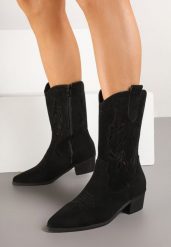 Czarne Ażurowe Botki Vices na Obcasie w Stylu Kowbojek Helori. Czarne botki damskie Born2be, w ażurowe wzory, z jeansu, boho, bez obcasa, na obcasie, bez zapięcia. Za 139.99 zł.