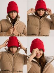 Czapka beanie z wełną - czerwony. Czerwone czapki damskie Reserved, bez wzorów, z wełny. W wyprzedaży za 35.99 zł.