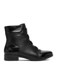 Rieker Botki CEO-77053-00 Czarny. Czarne botki damskie Rieker, bez wzorów, ze skóry, bez obcasa, na płaskiej podeszwie, bez zapięcia. Za 429.99 zł.